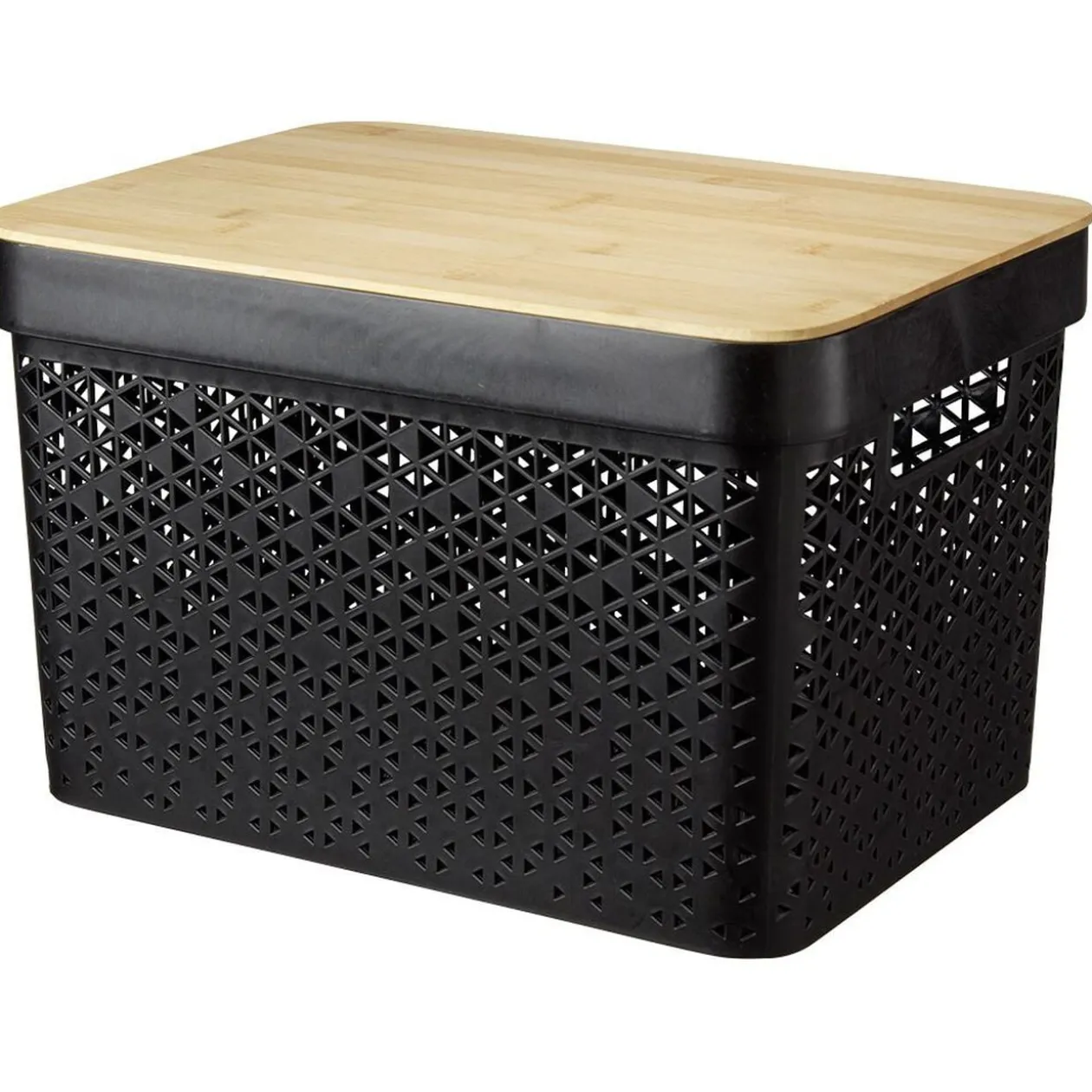 Panière noire avec couvercle bambou naturel H21,5 cm