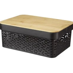 Panière noire avec couvercle bambou naturel H13,5 cm < Gifi Clearance