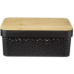 Panière noire avec couvercle bambou naturel H13,5 cm < Gifi Clearance