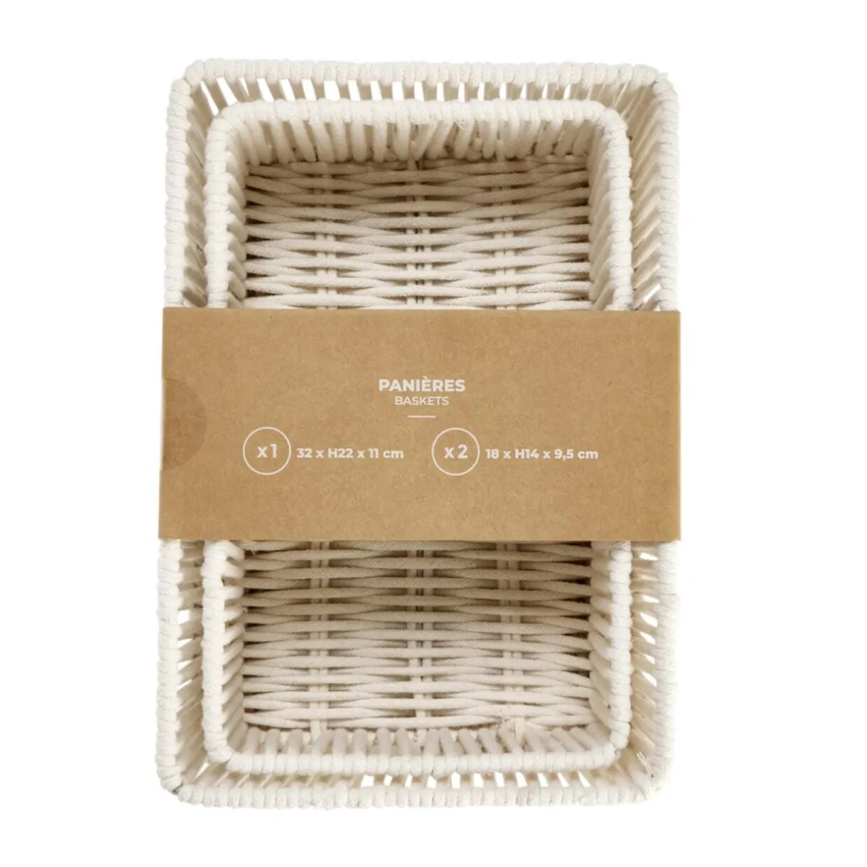 Panière pliante x3 cordage laine bouclée beige 1x 32x11xH22cm et 2x 18x9,5xH14cm < Gifi Clearance