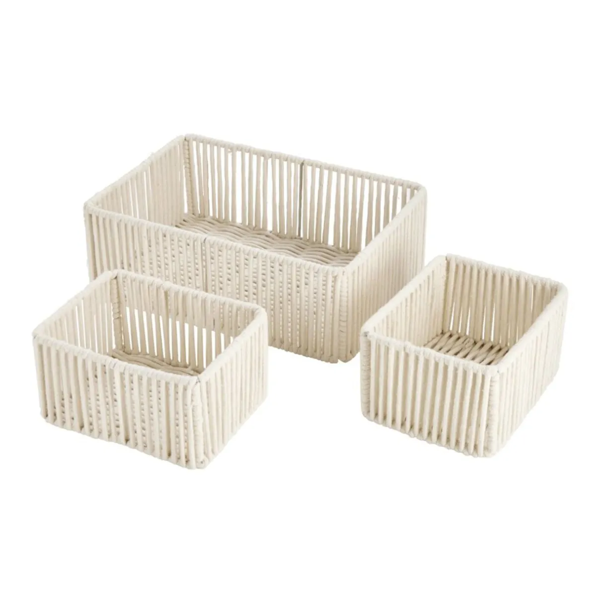 Panière pliante x3 cordage laine bouclée beige 1x 32x11xH22cm et 2x 18x9,5xH14cm < Gifi Clearance