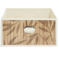 Panière rangement Box Cube tissu façade bambou feuillage 31x31xH15cm (2 modèles)