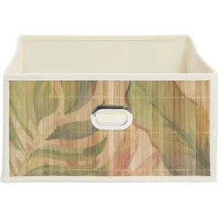 Panière rangement Box Cube tissu façade bambou feuillage 31x31xH15cm (2 modèles)