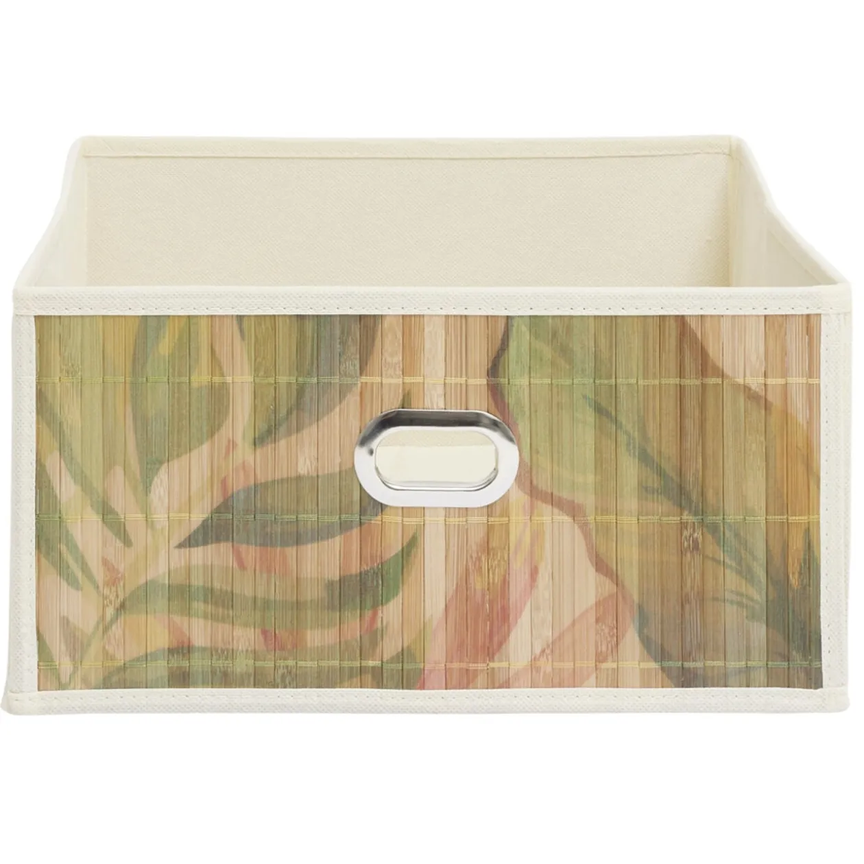 Panière rangement Box Cube tissu façade bambou feuillage 31x31xH15cm (2 modèles)