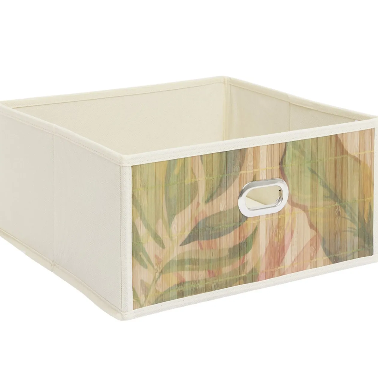Panière rangement Box Cube tissu façade bambou feuillage 31x31xH15cm (2 modèles)