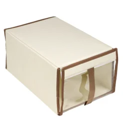 Panière rangement chaussures 12L polycoton beige et marron 34x22xH16cm