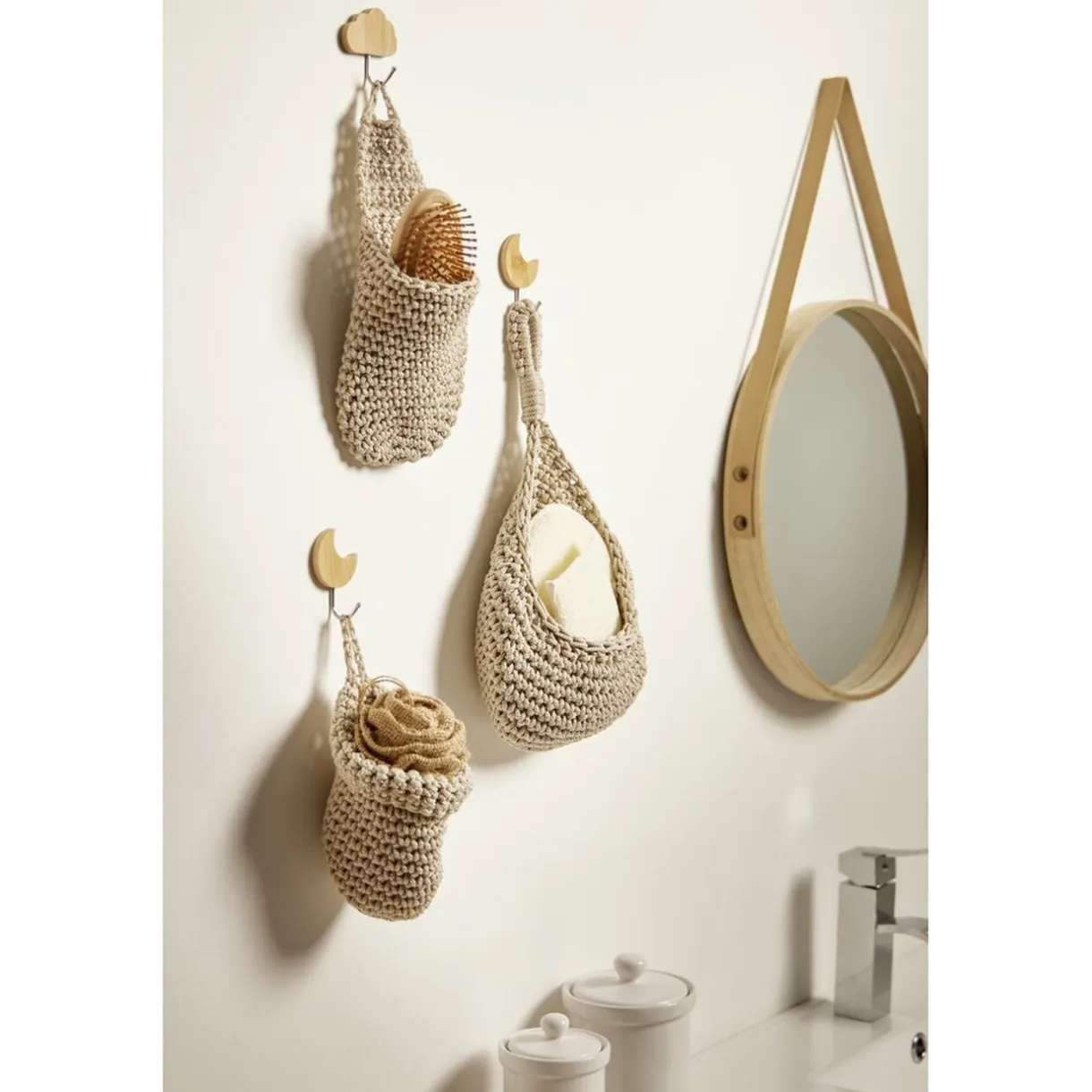 Panière rangement salle de bain à suspendre effet bouclette marron Ø24cm < Gifi Hot