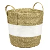 Panière ronde avec anses fibres et coton bicolore naturel et blanc Ø33xH33cm