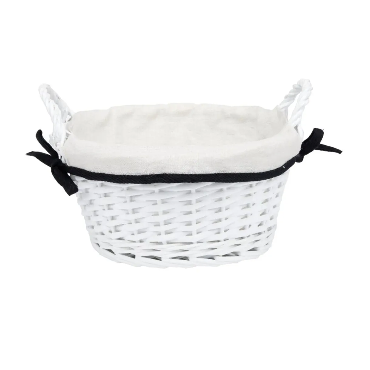 Panière ronde en bois tressé doublure tissu blanc noeud noir Ø25xH12cm < Gifi Outlet