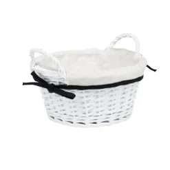 Panière ronde en bois tressé doublure tissu blanc noeud noir Ø25xH12cm < Gifi Outlet