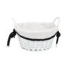 Panière ronde en bois tressé doublure tissu blanc noeud noir Ø20xH10cm