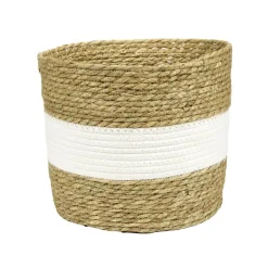 Panière ronde en fibres et coton bicolore naturel et blanc Ø30xH26cm