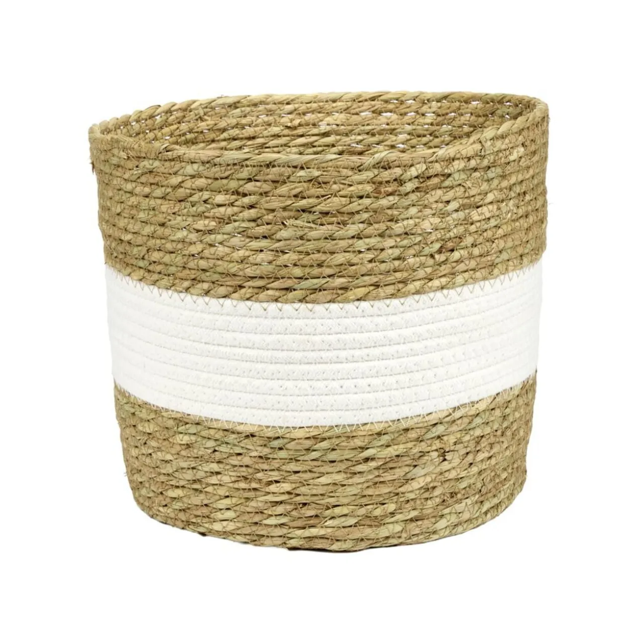 Panière ronde en fibres et coton bicolore naturel et blanc Ø30xH26cm