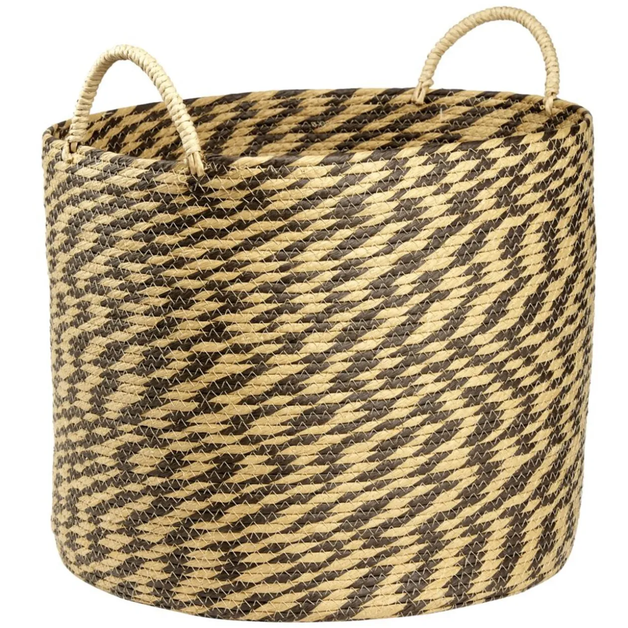 Panière ronde roseau et papier naturel noir Ø42xH35cm