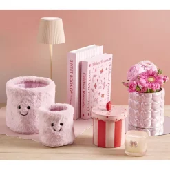 Panière ronde x2 fourrure rose visage mignon Ø11et16,5cm < Gifi Best