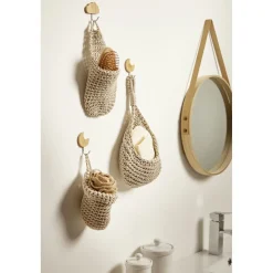 Panière salle de bain beige tressée à suspendre 11x12xH11cm