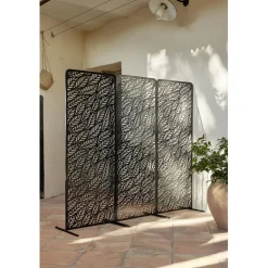 Panneau décoratif design feuillage métal ajouré noir 50xH130cm