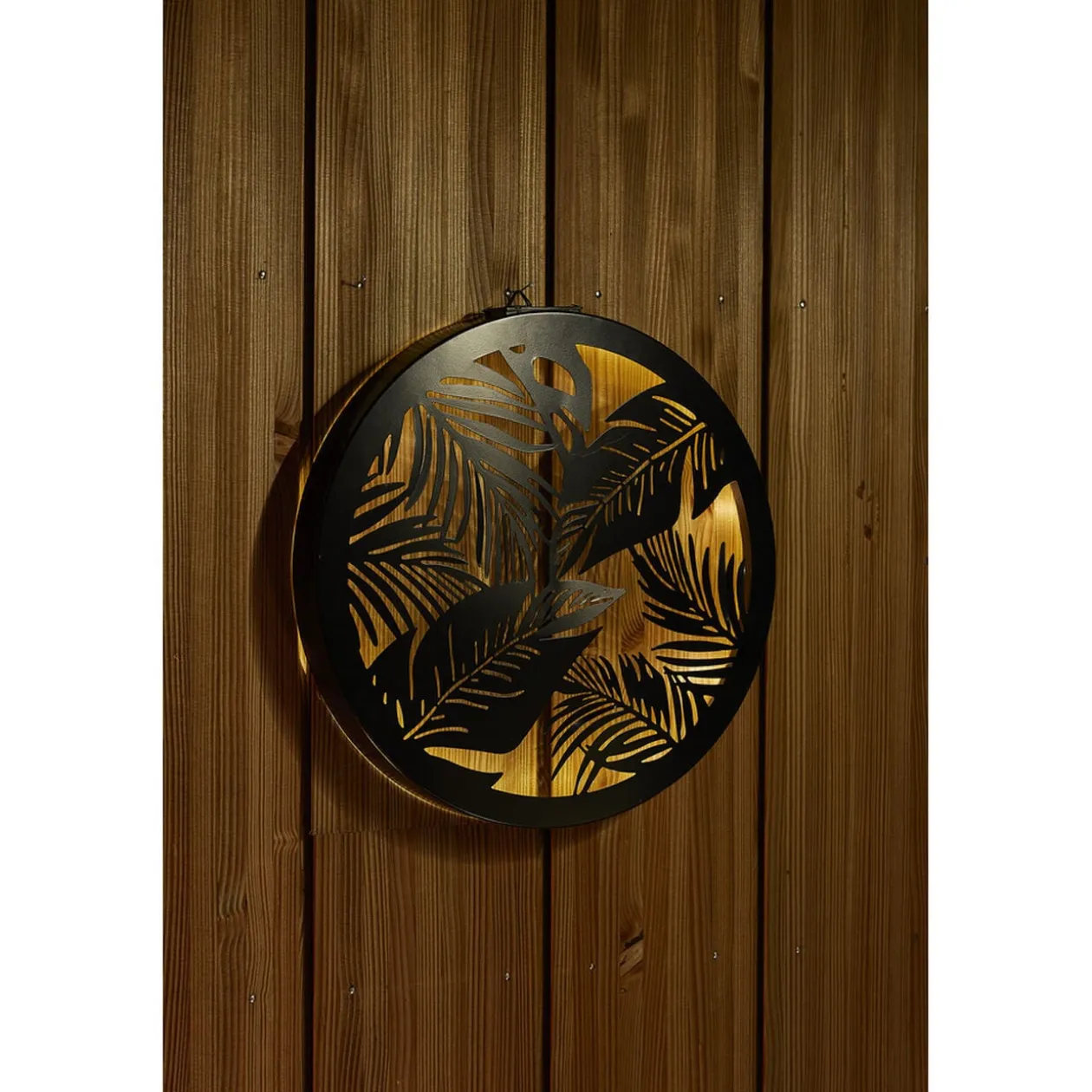 Panneau décoratif solaire 25LED rond en fer noir Ø40cm