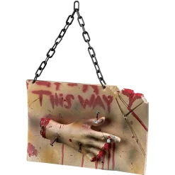 Panneau à suspendre Halloween This way main coupée ensanglantée < Gifi New
