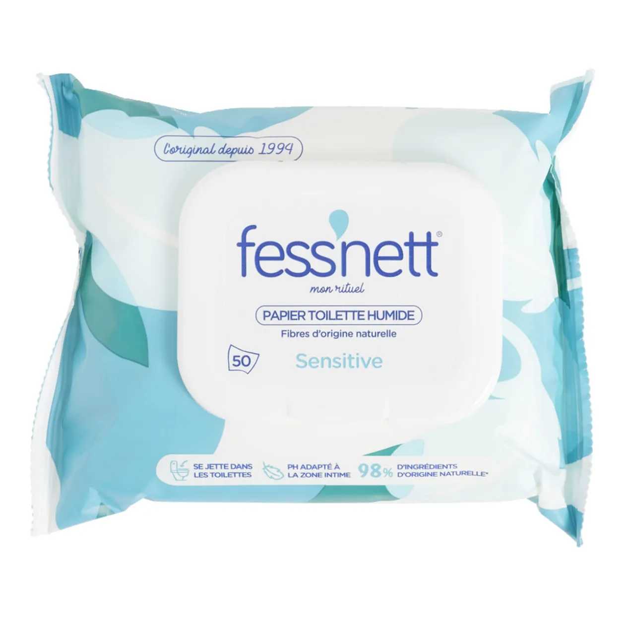 Papier toilette humide Fessnett sensitive sans parfum 50 feuilles