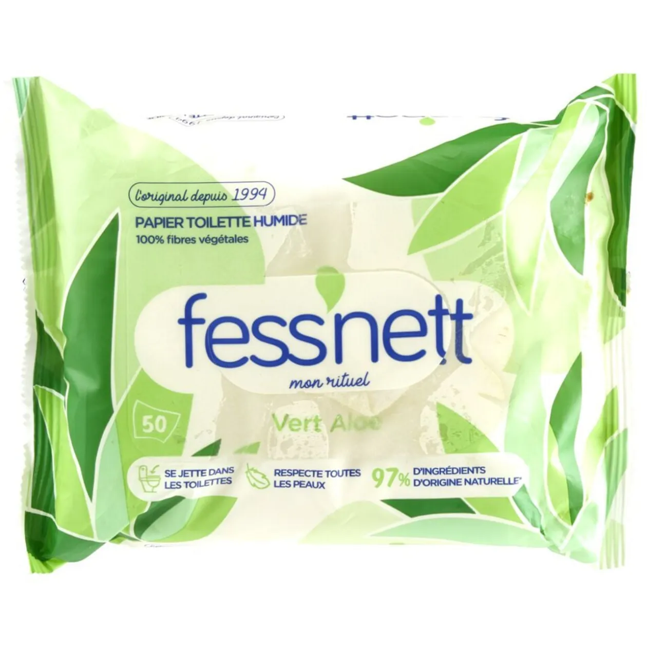 Papier toilette humide Fessnett vert Aloe 50 feuilles