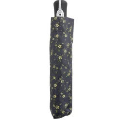 Parapluie pliable automatique uni noir et fleur jaune L24cm