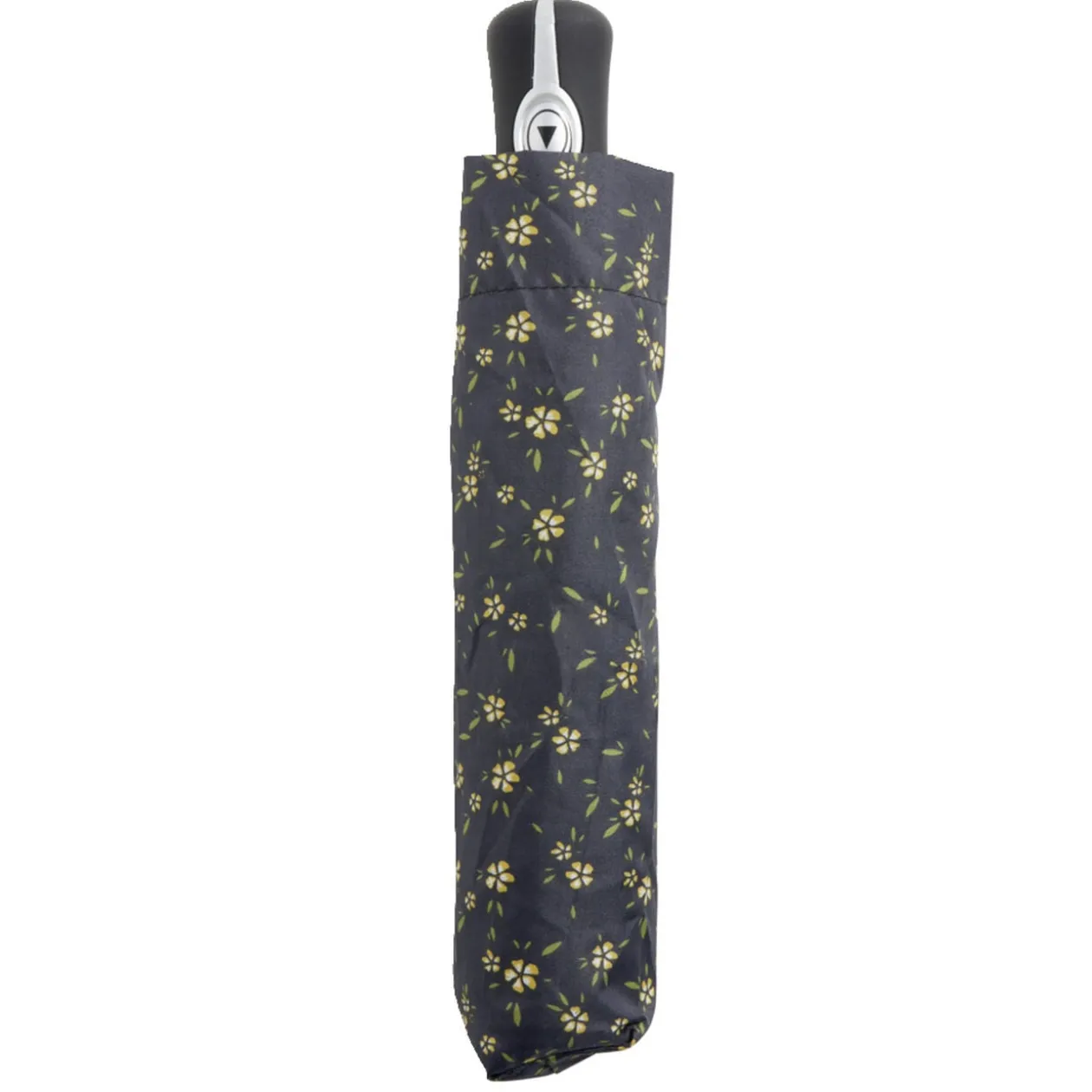 Parapluie pliable automatique uni noir et fleur jaune L24cm
