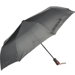 Parapluie pliable noir avec pochette de rangement et manche en bois