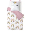 Parure de lit enfant 1 personne 140x200cm réversible motif licorne arc-en-ciel rose < Gifi