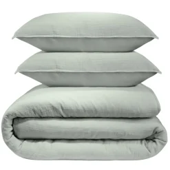 Parure de lit L240X220 cm gaze de coton 1 housse 2 taies 63X63 cm uni vert