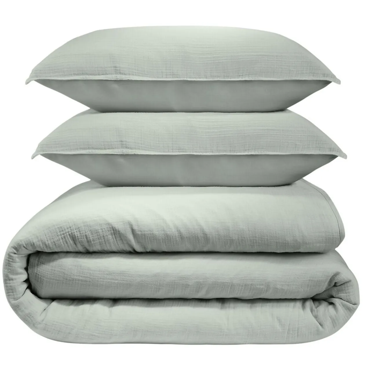 Parure de lit L240X220 cm gaze de coton 1 housse 2 taies 63X63 cm uni vert