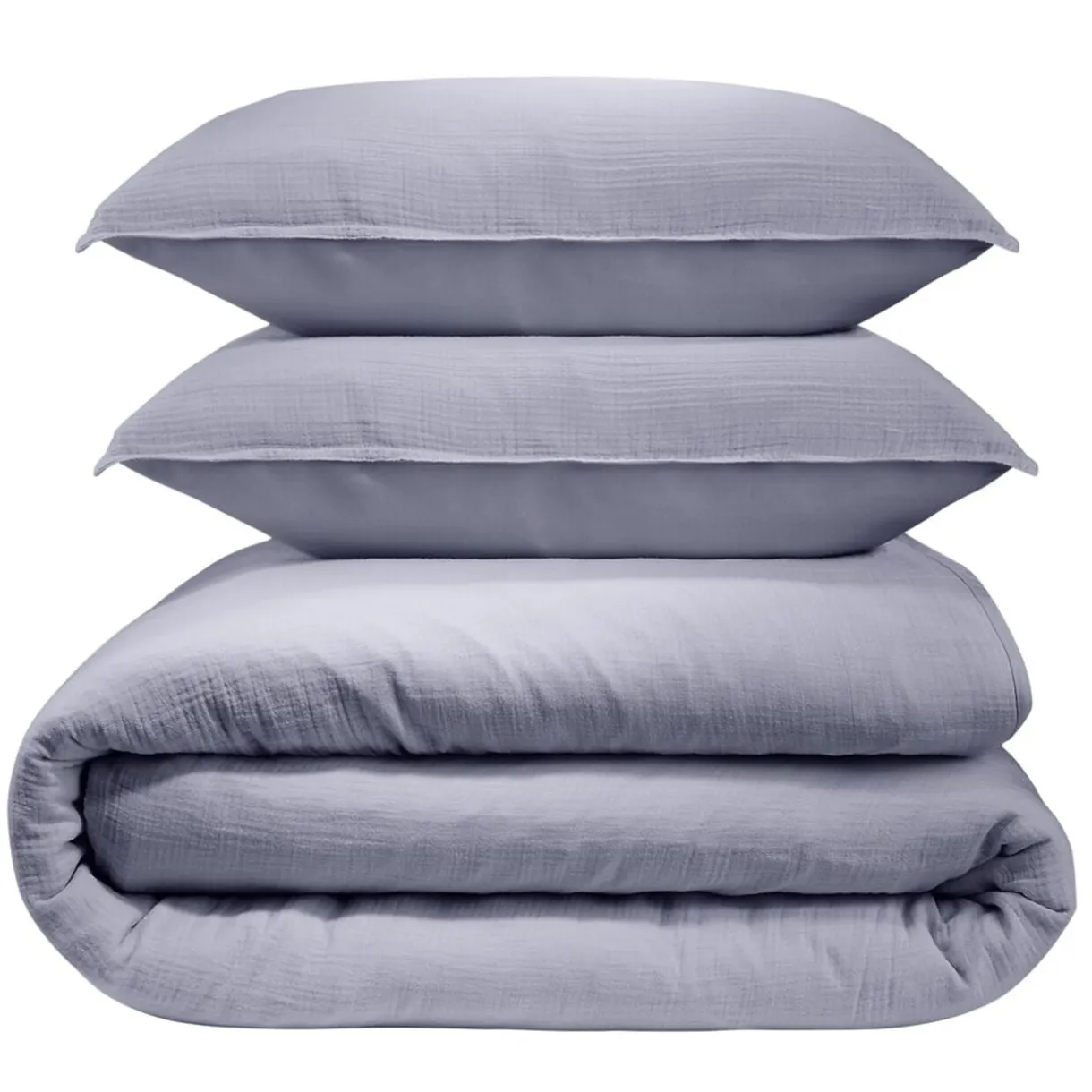 Parure de lit L240X220 cm gaze de coton 1 housse 2 taies 63X63 cm uni bleu < Gifi New