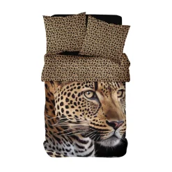 Parure de lit 2 personnes 240x220cm coton motif léopard marron et noir < Gifi Clearance