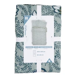 Parure de lit 2 personnes 240x220cm coton motif végétal bleu et vert < Gifi Online