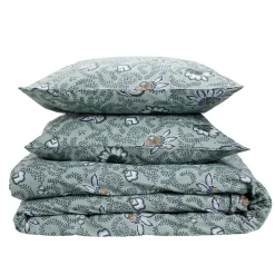Parure de lit 2 personnes 240x220cm coton motif végétal bleu et vert < Gifi Online