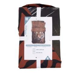 Parure de lit 2 personnes 240x220cm coton motif tigre noir et marron