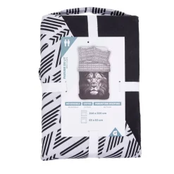 Parure de lit 2 personnes 240x220cm coton motif lion noir et blanc < Gifi