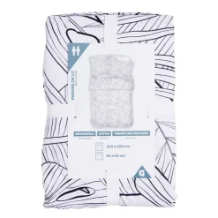 Parure de lit 2 personnes 240x220cm coton motif feuillage blanc et noir