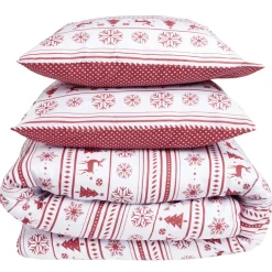 Parure de lit 2 personnes 240x220cm Noël traditionnel jacquard rouge < Gifi Outlet