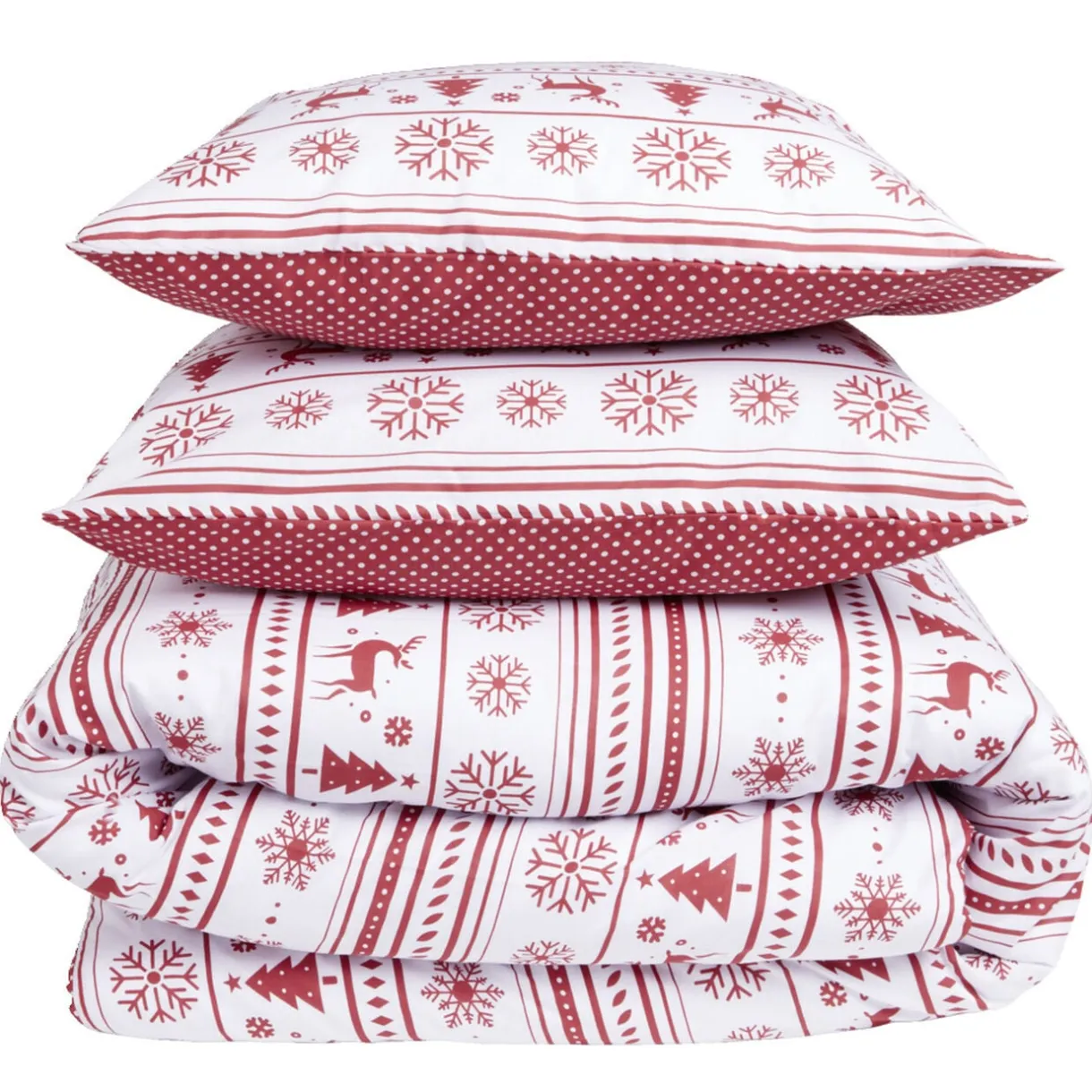 Parure de lit 2 personnes 240x220cm Noël traditionnel jacquard rouge < Gifi Outlet