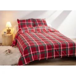 Parure de lit 2 personnes 240x220cm Noël tartan rouge < Gifi Online
