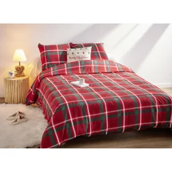 Parure de lit 2 personnes 240x220cm Noël tartan rouge < Gifi Online