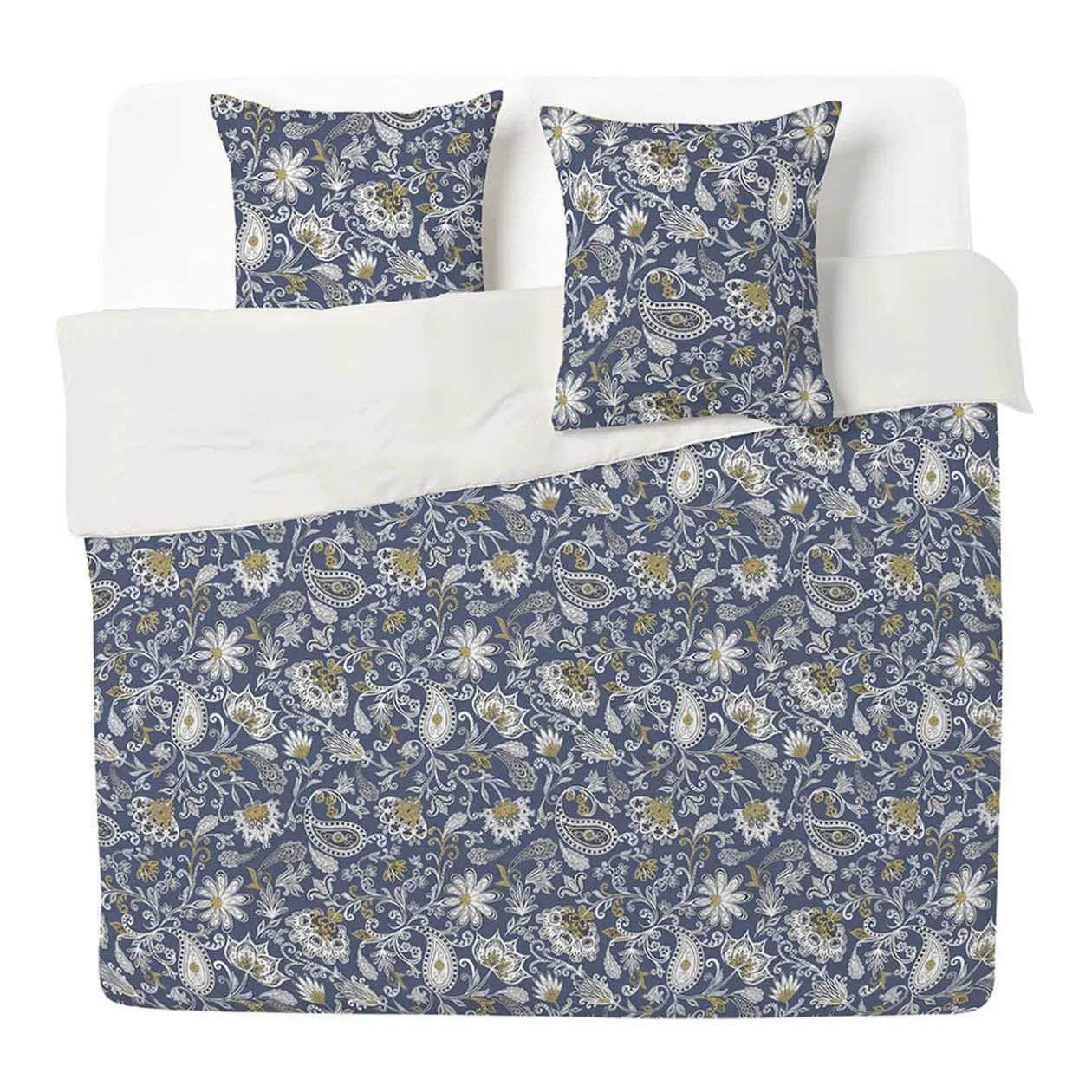 Parure de lit 2 personnes 240x260cm paisley bleu et beige