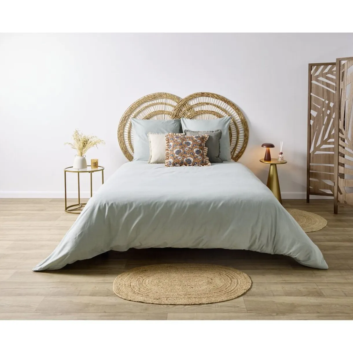 Parure de lit 2 personnes 220x240cm polycoton uni 2 taies 63x63cm (2 modèles) < Gifi Sale