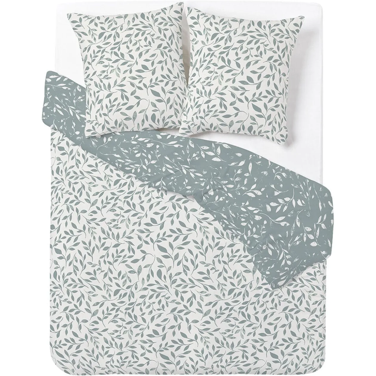 Parure de lit 2 personnes 240x220cm polycoton motif provençal vert et blanc