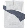 Parure de lit 2 personnes 240x220cm polycoton motif géométrique bleu blanc