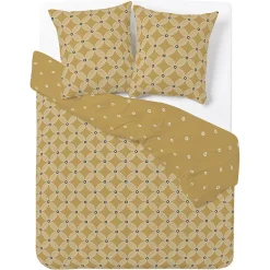 Parure de lit 2 personnes 240x220cm polycoton carreau de ciment marron