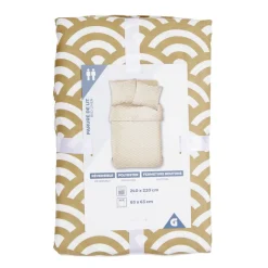 Parure de lit 2 personnes 240x220cm polyester motif vague japonaise marron et blanc < Gifi Best