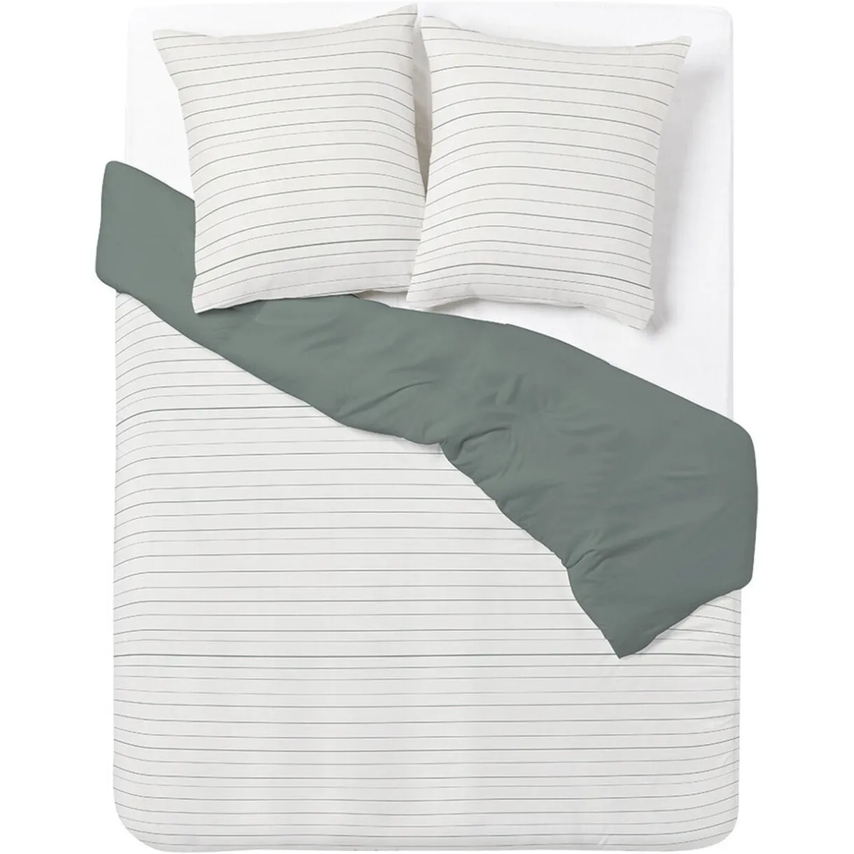 Parure de lit 2 personnes 240x220cm polycoton rayure kaki et blanc < Gifi Outlet