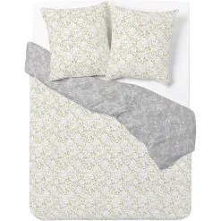 Parure de lit 2 personnes 240x220cm polycoton motif floral rose et gris
